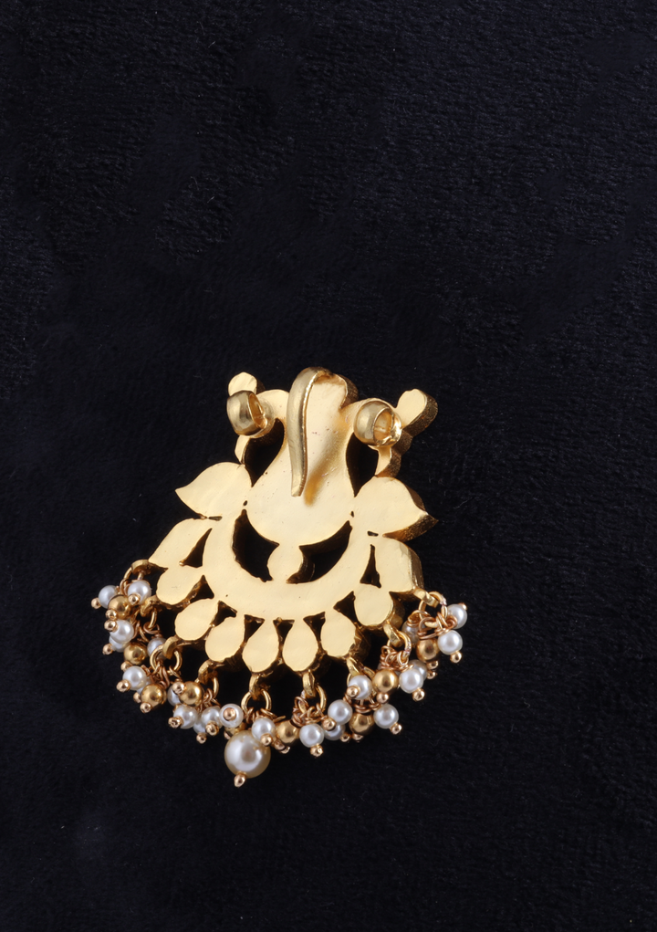 Classic Ruby and Emerald Jadau Kundan Pendant with Pearl Hangings