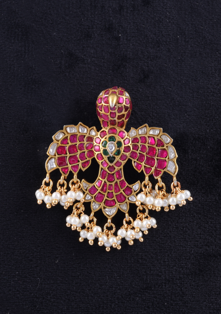 Exclusive Designer Garuda Jadau Kundan Pendant with Pearl Hangings