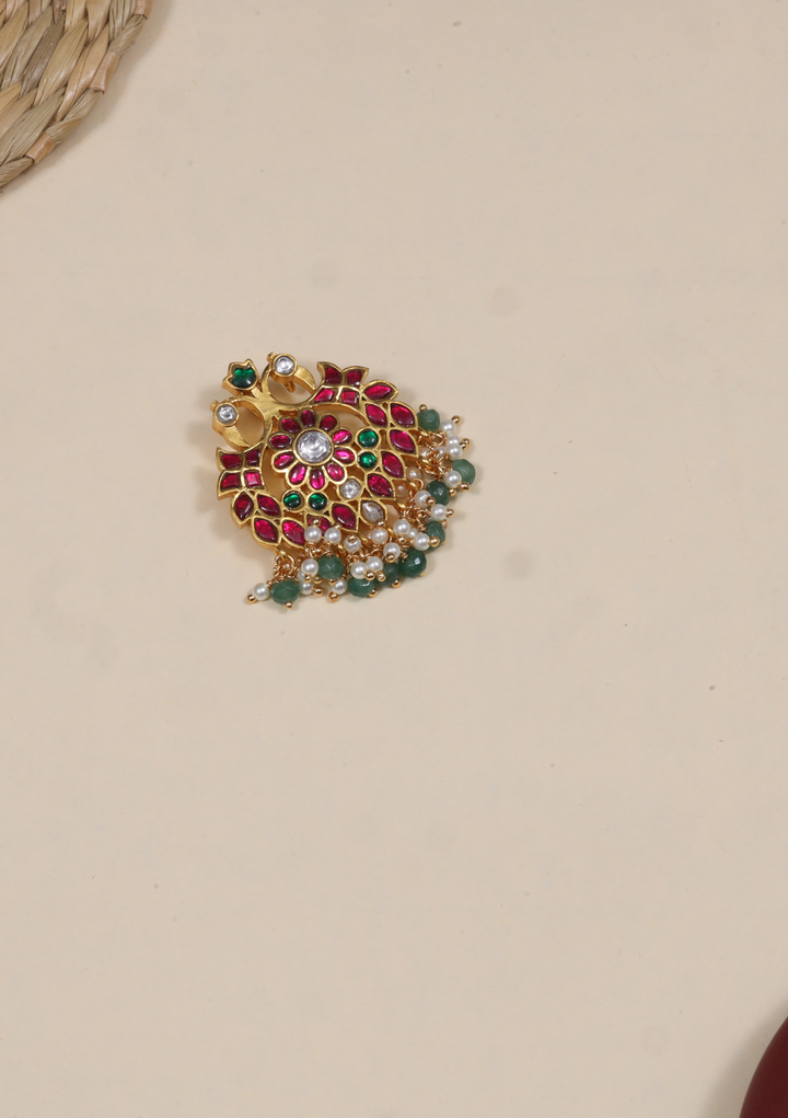 Unique and Beautiful Designer Jadau Kundan Pendant with Pearl and Green Beads Hangings