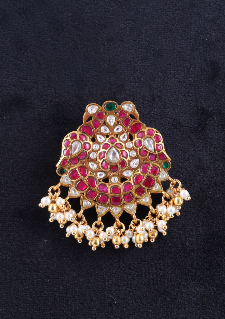 Attractive Designer Jadau Kundan Peacock Pendant with Pearl Hangings