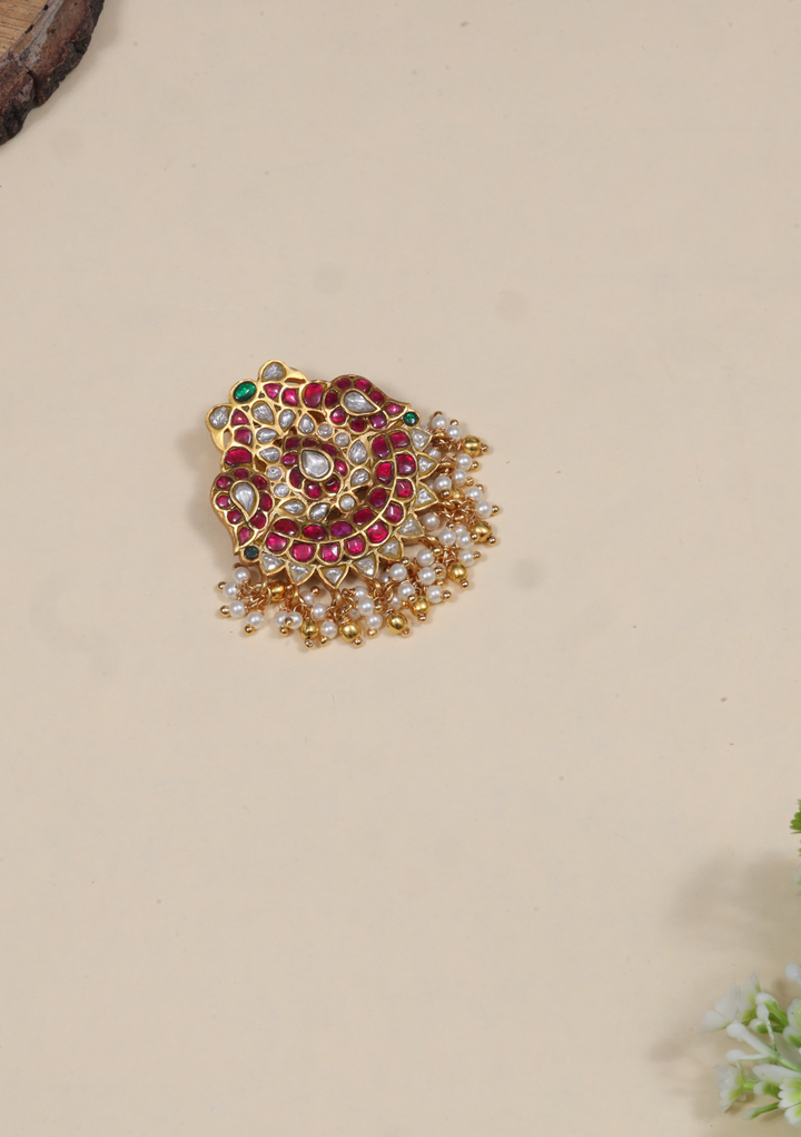 Attractive Designer Jadau Kundan Peacock Pendant with Pearl Hangings