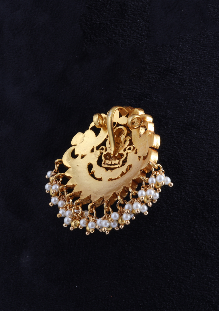 Goddess Lakshmi Peacock Jadau Kundan Pendant with Pearl Beads Hangings