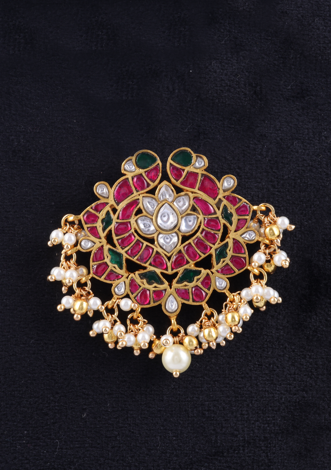 Exclusive Designer Jadau Kundan Peacock Pendant with Pearl Hangings
