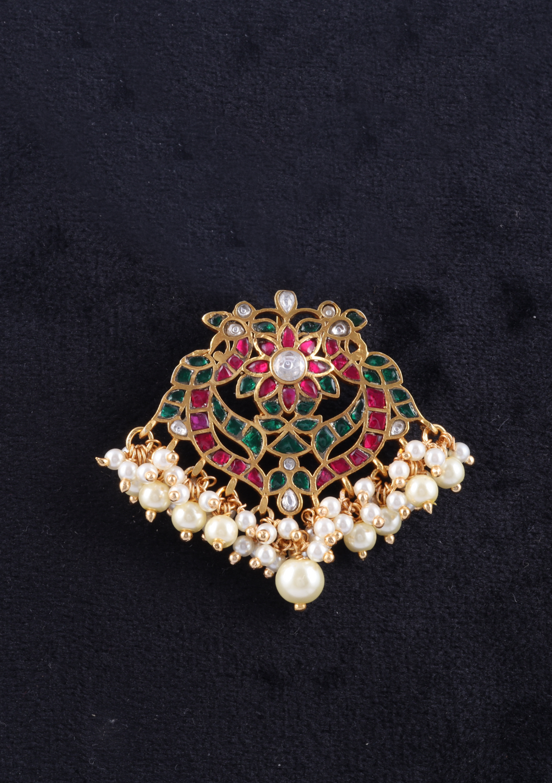 Flawless Designer Jadau Kundan Pendant with Pearl Hangings