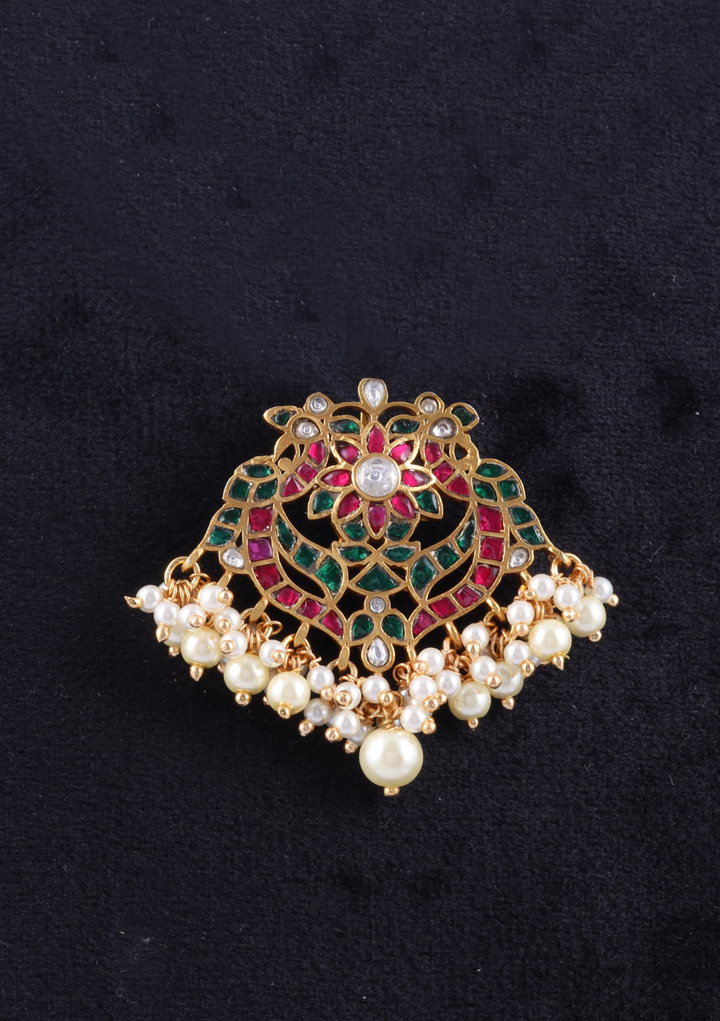 Flawless Designer Jadau Kundan Pendant with Pearl Hangings