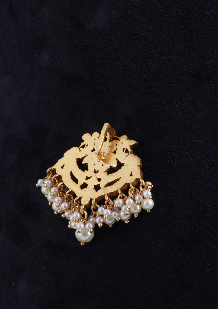 Flawless Designer Jadau Kundan Pendant with Pearl Hangings
