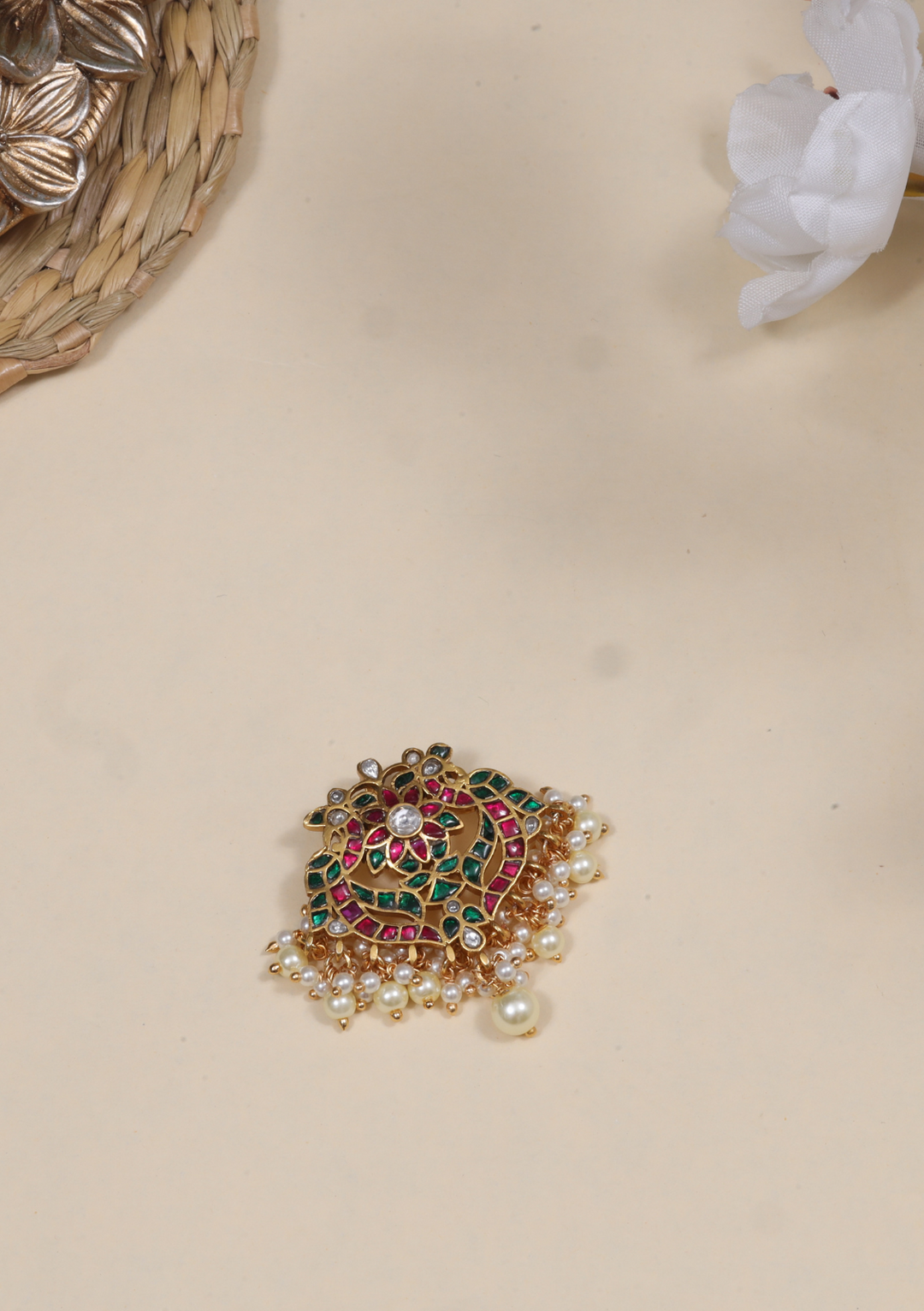 Flawless Designer Jadau Kundan Pendant with Pearl Hangings