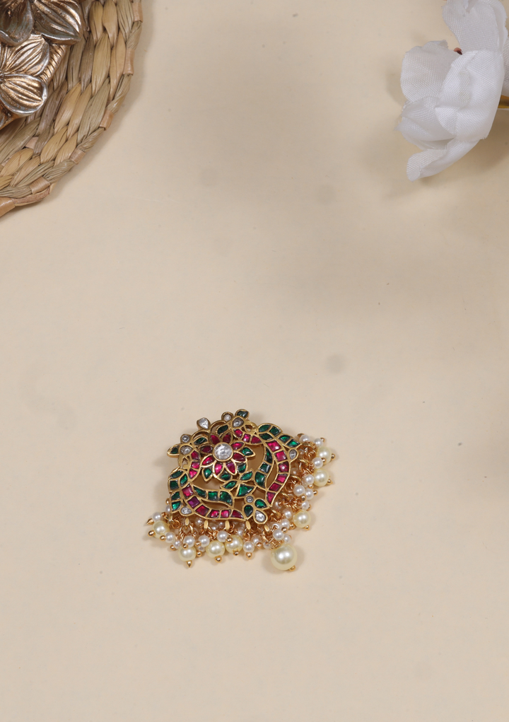 Flawless Designer Jadau Kundan Pendant with Pearl Hangings