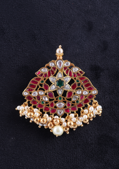 Elegant Designer Jadau Kundan Pendant with Beautiful Pearl Hangings