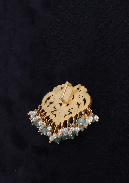 Classic Designer Motifs Peacock Jadau Kundan Pendant with Pearl and Green Beads Hangings