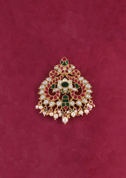 Classic Audrey Jadau Kundan Pendant with Pearl Hangings