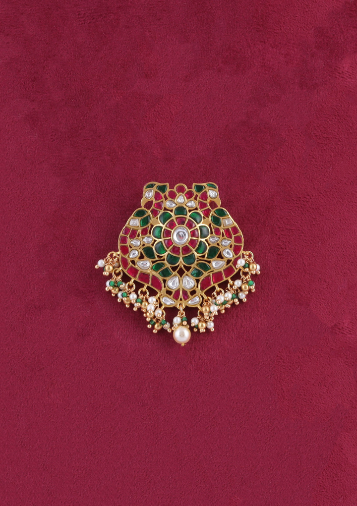 Luscious Designer Jadau Kundan Peacock Pendant with Pearl and Colour Stone Hangings