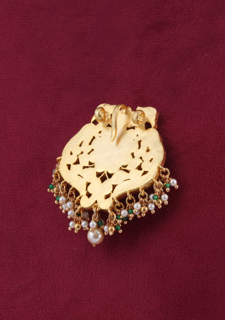 Luscious Designer Jadau Kundan Peacock Pendant with Pearl and Colour Stone Hangings