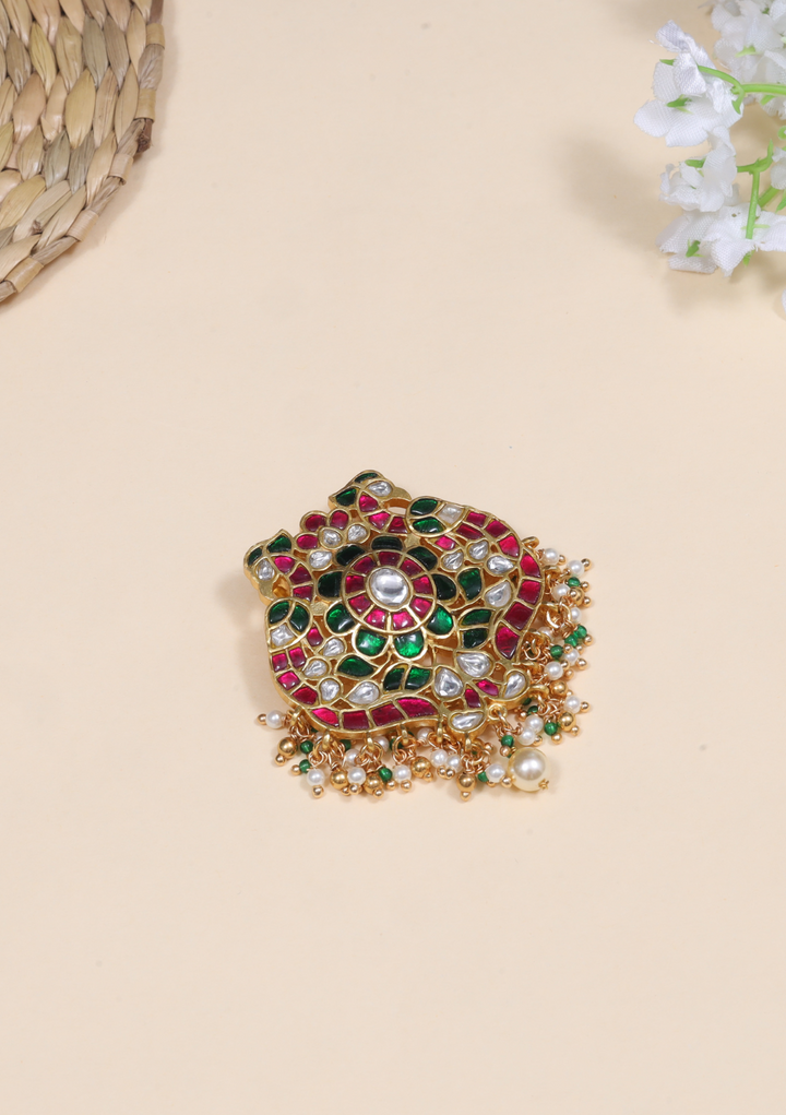 Luscious Designer Jadau Kundan Peacock Pendant with Pearl and Colour Stone Hangings