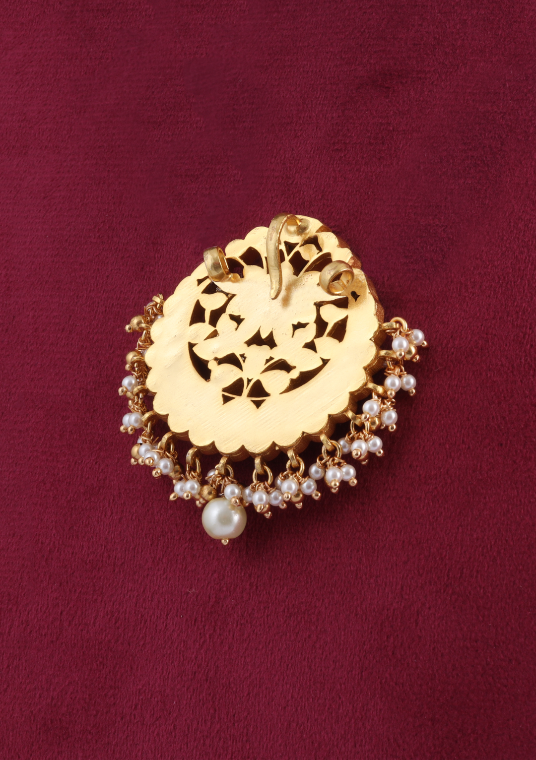 Simply Classic Jadau Kundan Designer Pendant with Pearl Hangings
