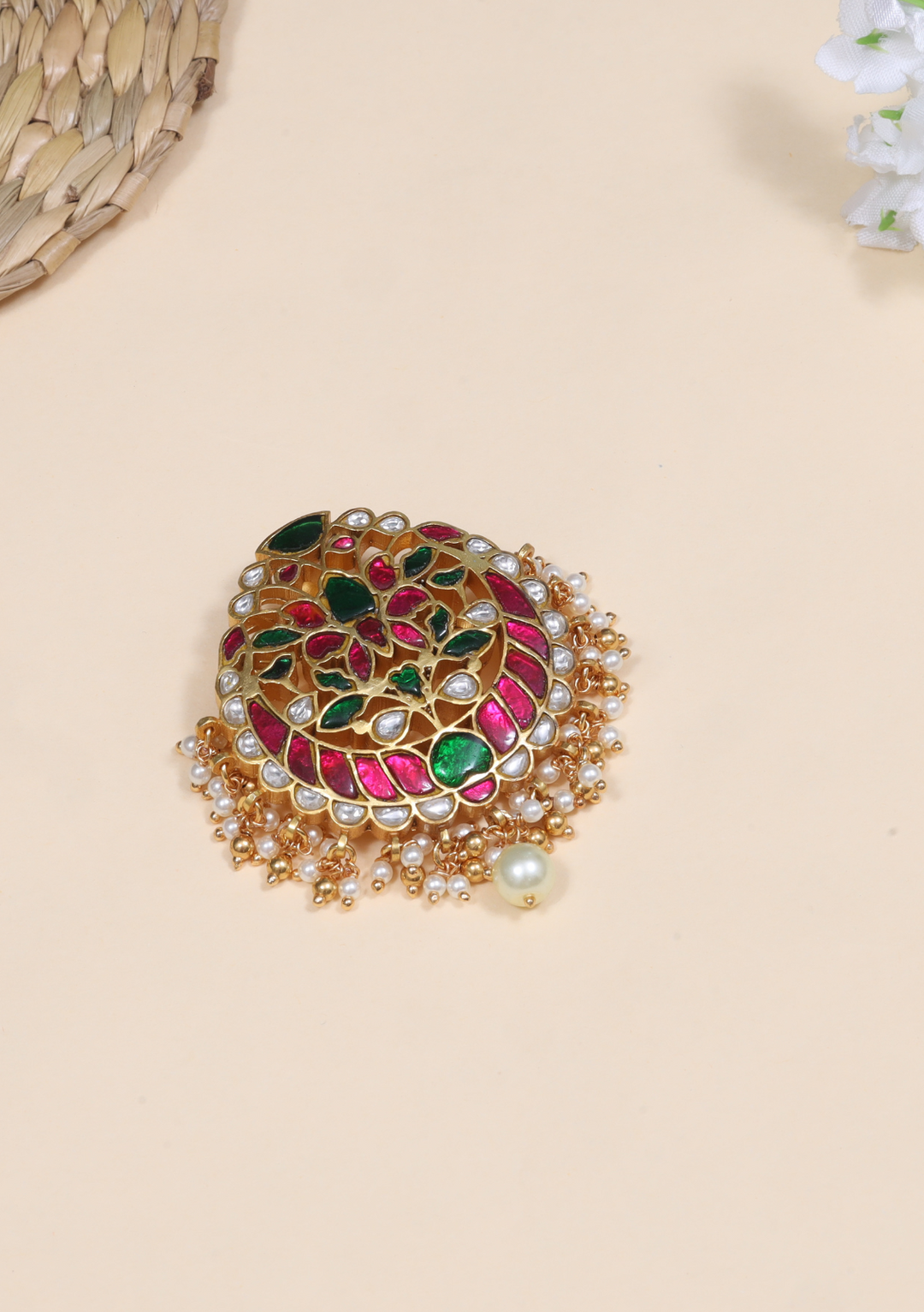 Simply Classic Jadau Kundan Designer Pendant with Pearl Hangings
