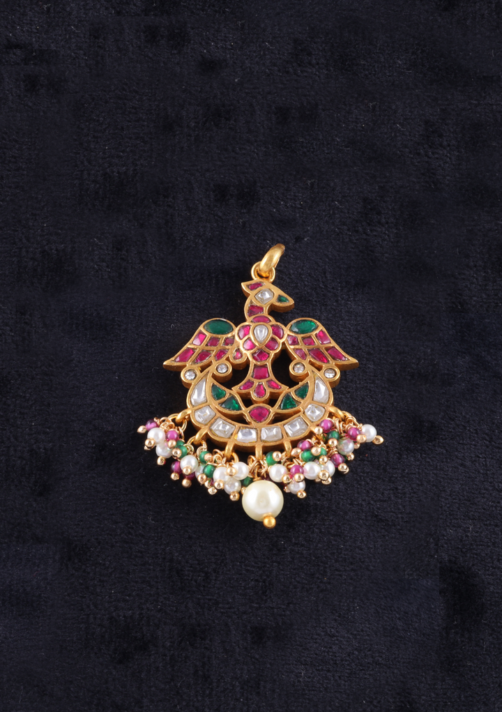 Cute Little Garuda Jadau Kundan Pendant with Pearl Hangings