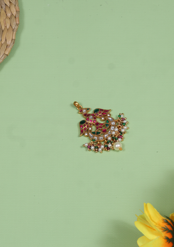 Cute Little Garuda Jadau Kundan Pendant with Pearl Hangings