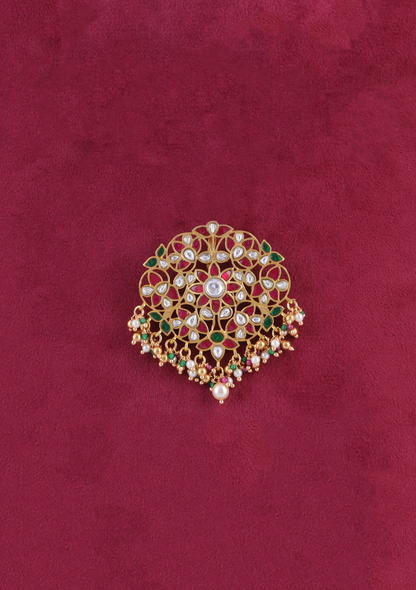 Exquisite Designer Jadau Kundan Pendant with Pearl and Colour Stone Beads Hangings