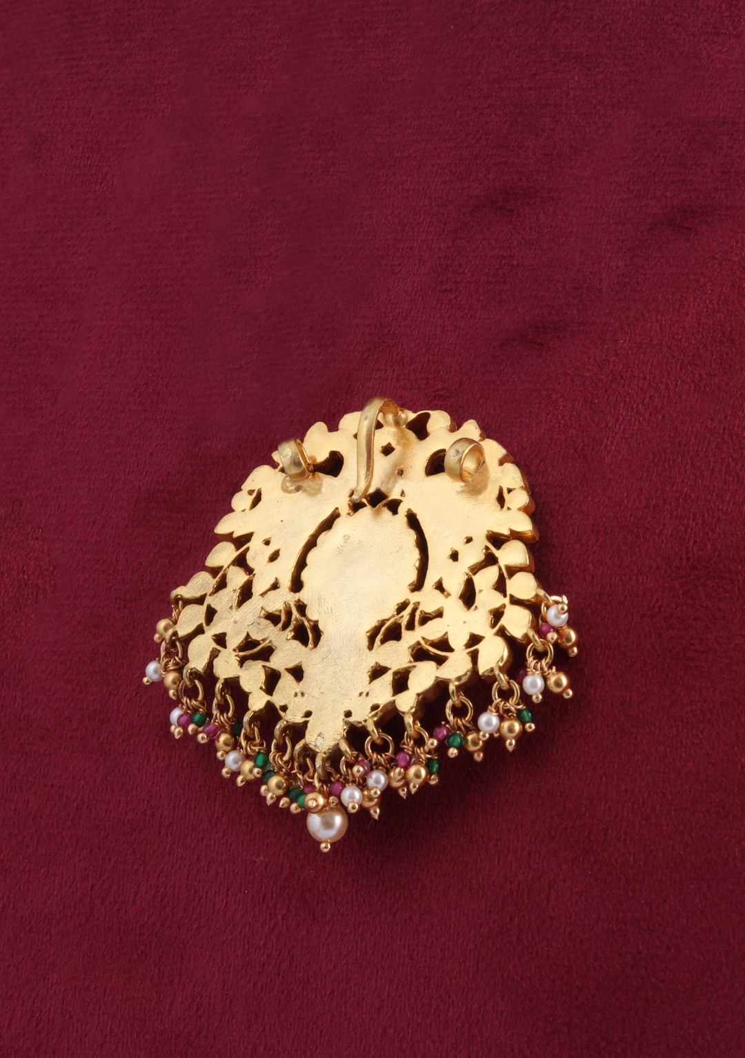Adorable Jadau Kundan Designer Pendant with Pearl and Colour Stone Hangings