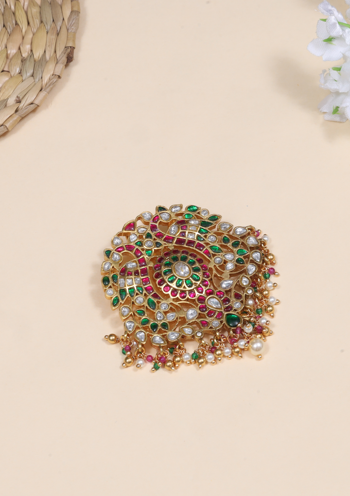 Adorable Jadau Kundan Designer Pendant with Pearl and Colour Stone Hangings