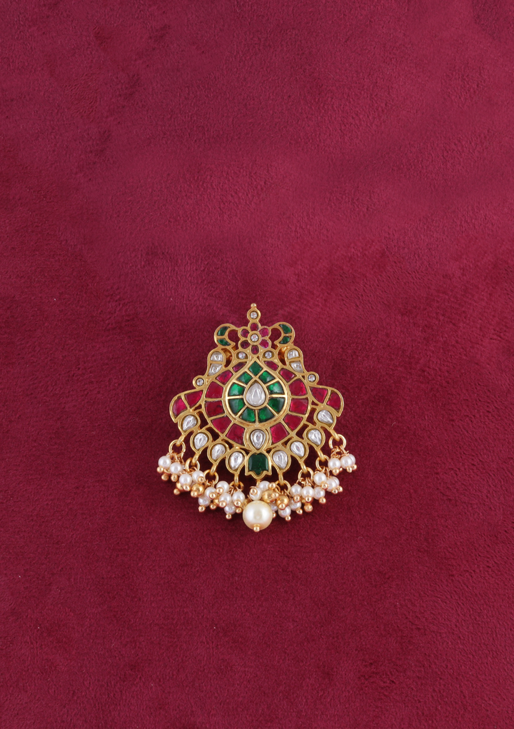 Appealing Designer Jadau Kundan Pendant with Pearl Hangings