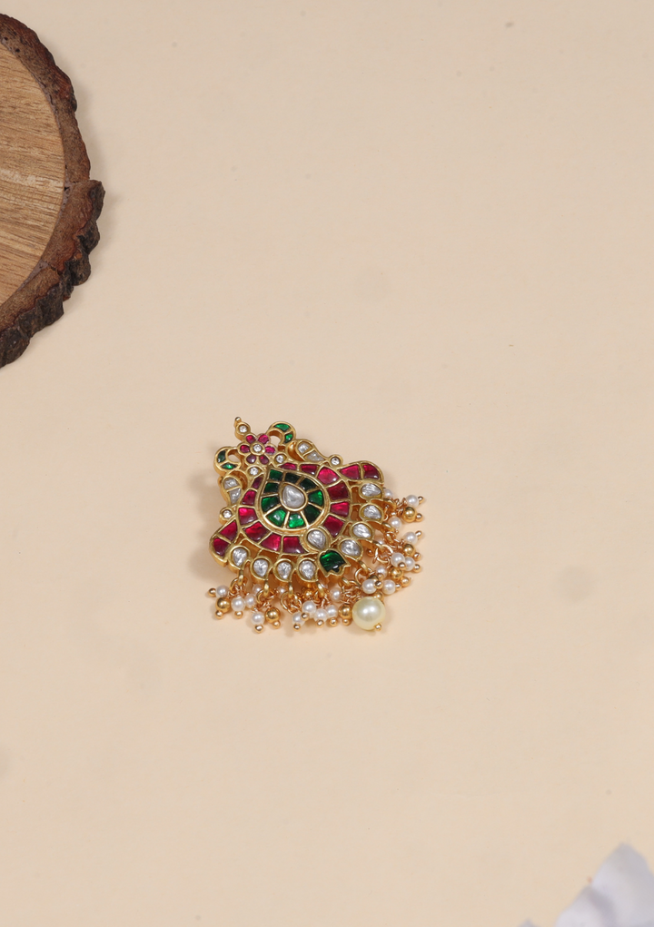 Appealing Designer Jadau Kundan Pendant with Pearl Hangings