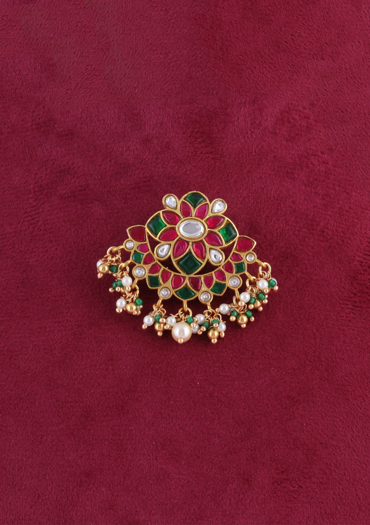 Attractive Simple Jadau Kundan Pendant with Pearl and Colour Beads Hangings