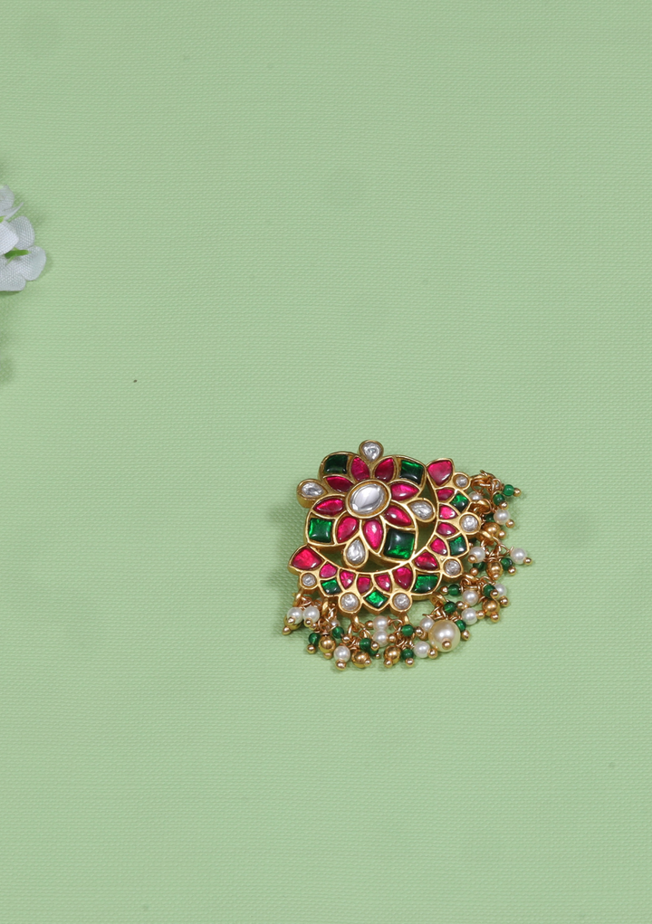 Attractive Simple Jadau Kundan Pendant with Pearl and Colour Beads Hangings