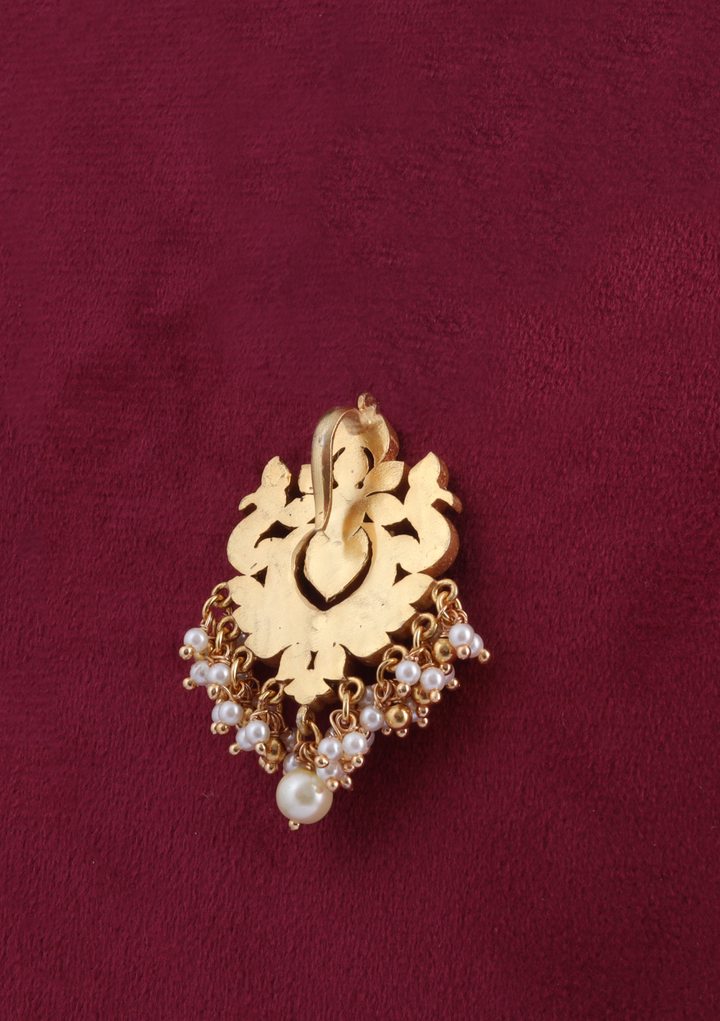 Endearing Jadau Kundan Pendant with Pearl and Green Beads Hangings
