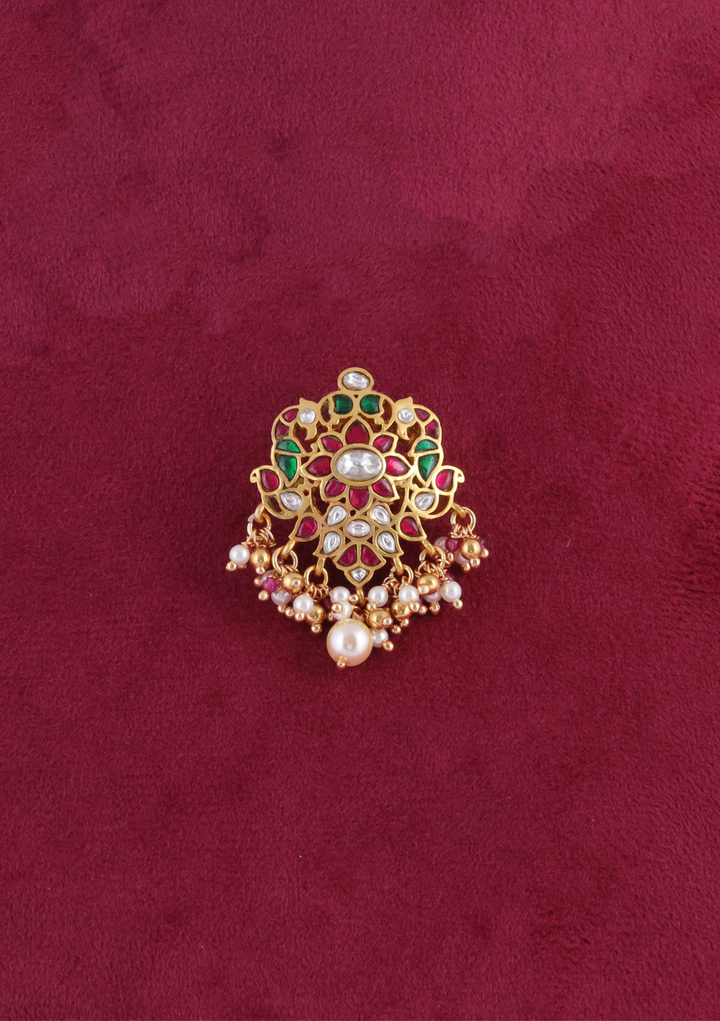 Enchanting Designer Jadau Kundan Pendant with Pearl and Colour Beads Hangings