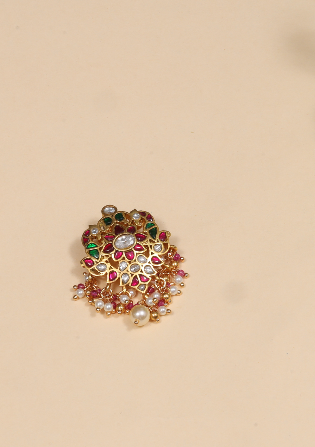 Enchanting Designer Jadau Kundan Pendant with Pearl and Colour Beads Hangings