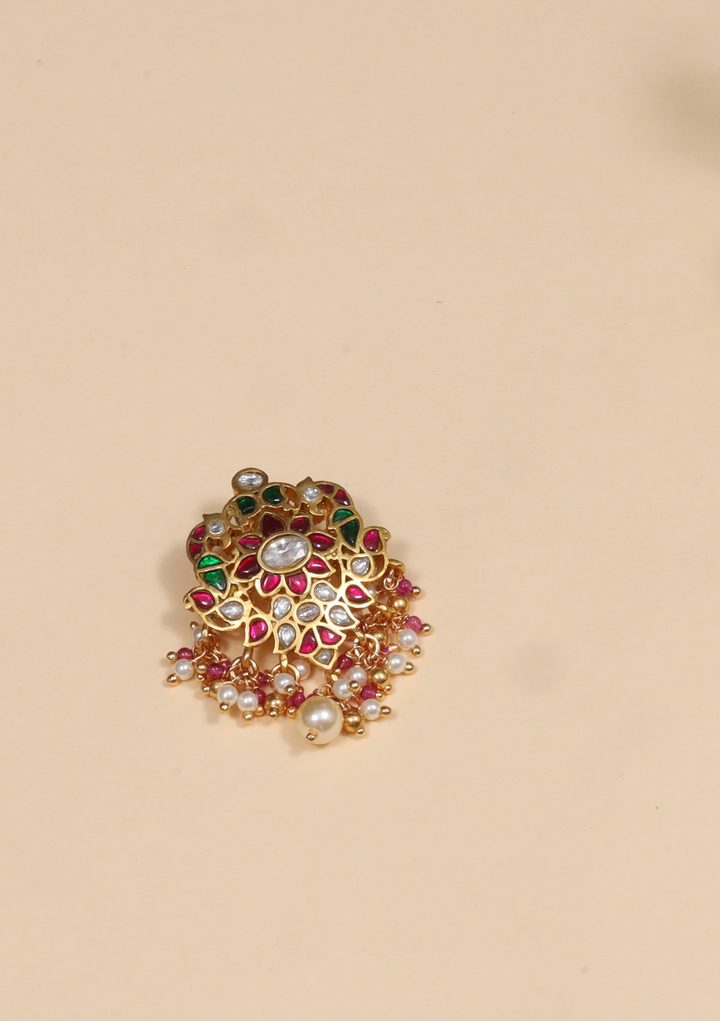 Enchanting Designer Jadau Kundan Pendant with Pearl and Colour Beads Hangings