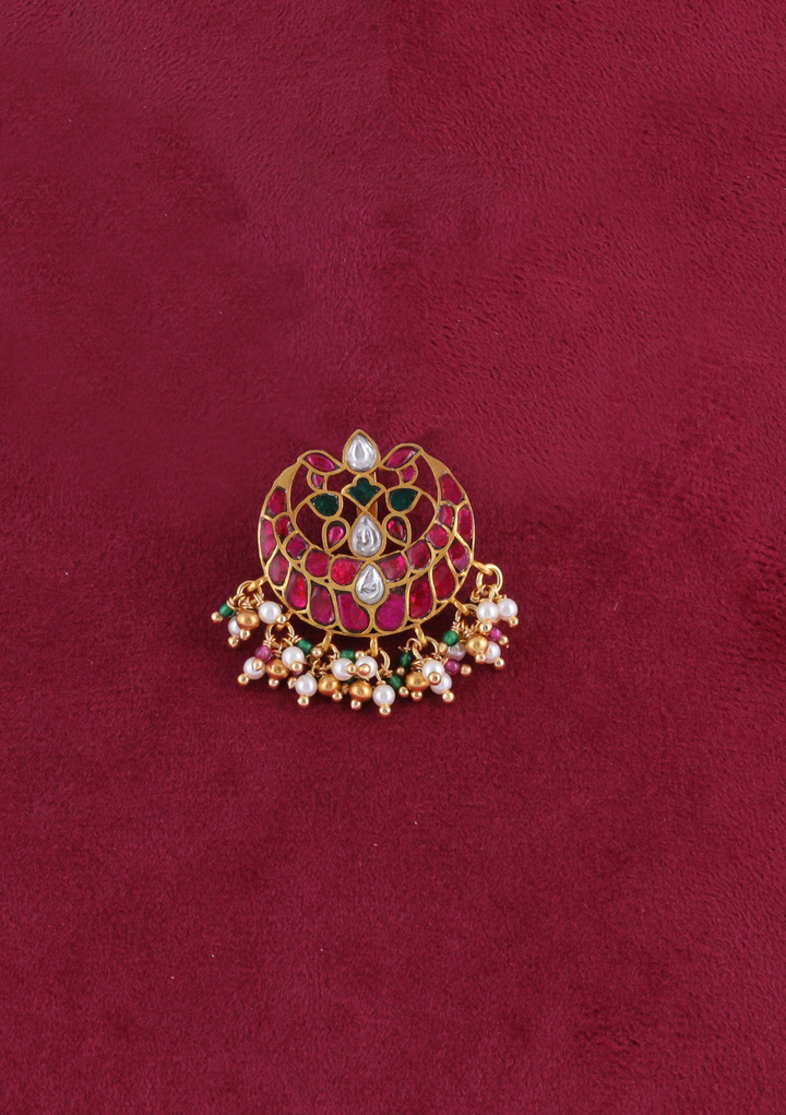 Engaging Designer Jadau Kundan Pendant with Pearl Hangings