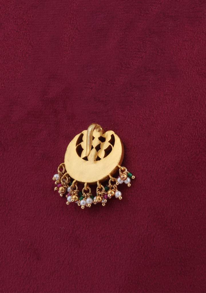 Engaging Designer Jadau Kundan Pendant with Pearl Hangings
