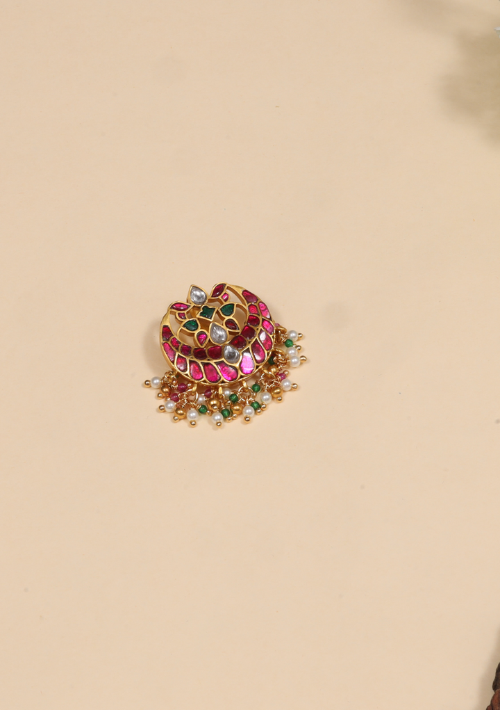 Engaging Designer Jadau Kundan Pendant with Pearl Hangings