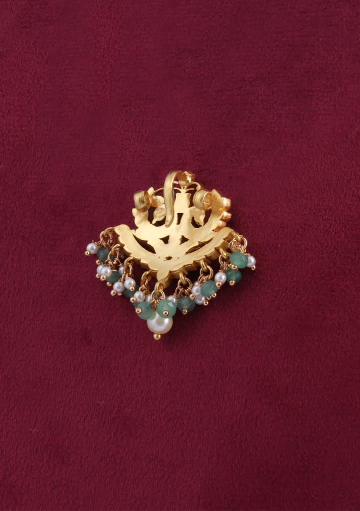 Desirable Jadau Kundan Pendant with Pearl and Green Beads Hangings
