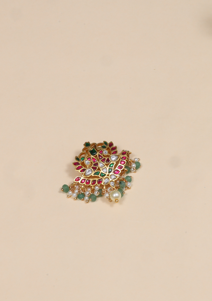 Desirable Jadau Kundan Pendant with Pearl and Green Beads Hangings