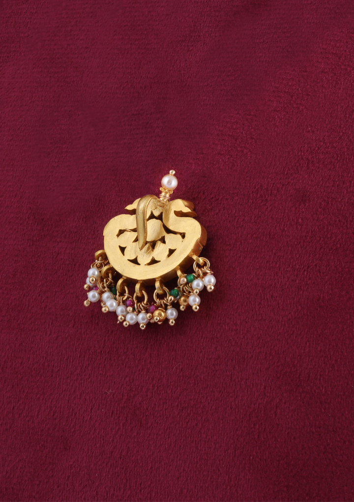Simple Delightful Jadau Kundan Pendant with Pearl and Colour Stone Beads Hangings