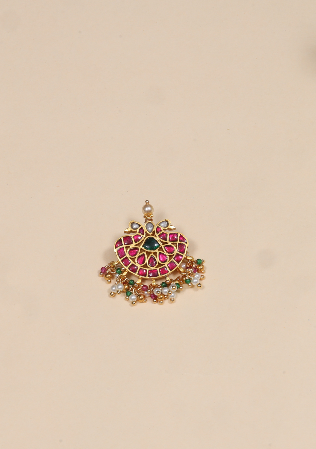 Simple Delightful Jadau Kundan Pendant with Pearl and Colour Stone Beads Hangings