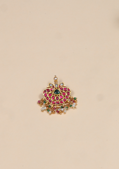 Simple Delightful Jadau Kundan Pendant with Pearl and Colour Stone Beads Hangings