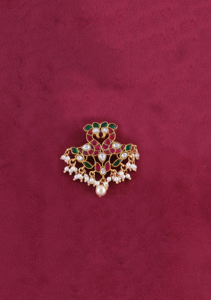 Divine Peacock Jadau Kundan Pendant with Pearl Hangings