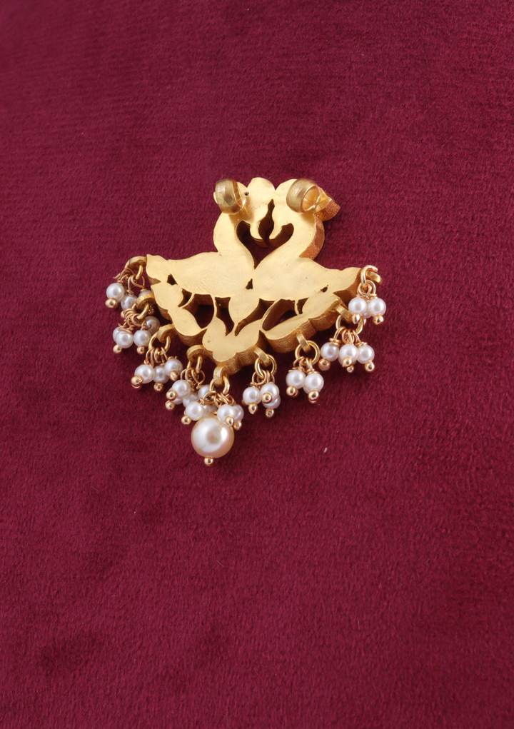 Divine Peacock Jadau Kundan Pendant with Pearl Hangings