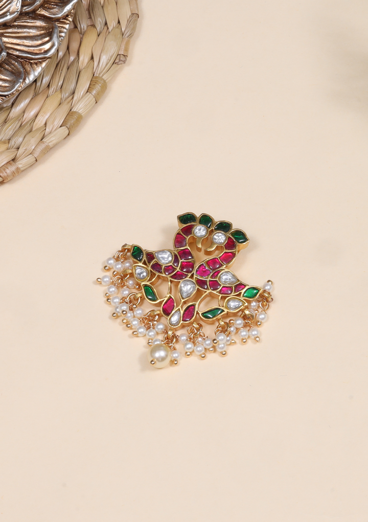 Divine Peacock Jadau Kundan Pendant with Pearl Hangings