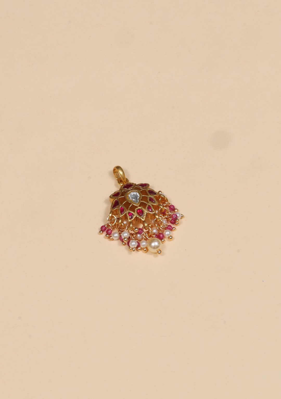 Ruby Jadau Kundan Pendant with Pearl and Ruby Beads Hangings