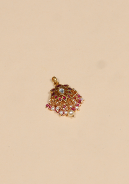Ruby Jadau Kundan Pendant with Pearl and Ruby Beads Hangings