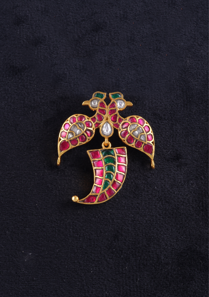 Classic Two Peacock Divine Jadau Kundan Pendant