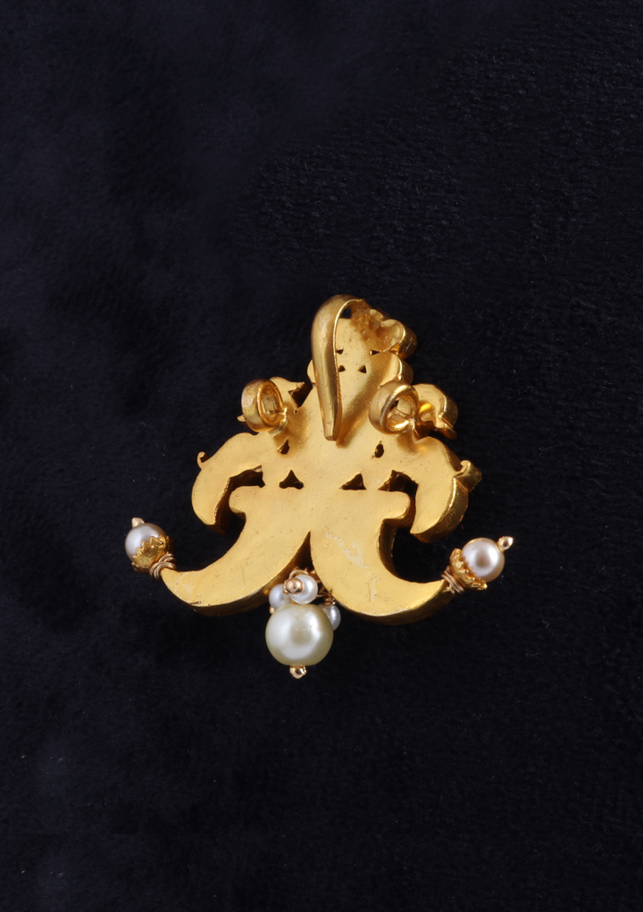 Elegant Divine Jadau Kundan Designer Pendant with Pearl Hangings