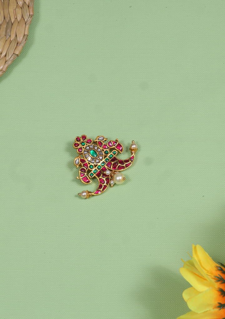 Elegant Divine Jadau Kundan Designer Pendant with Pearl Hangings