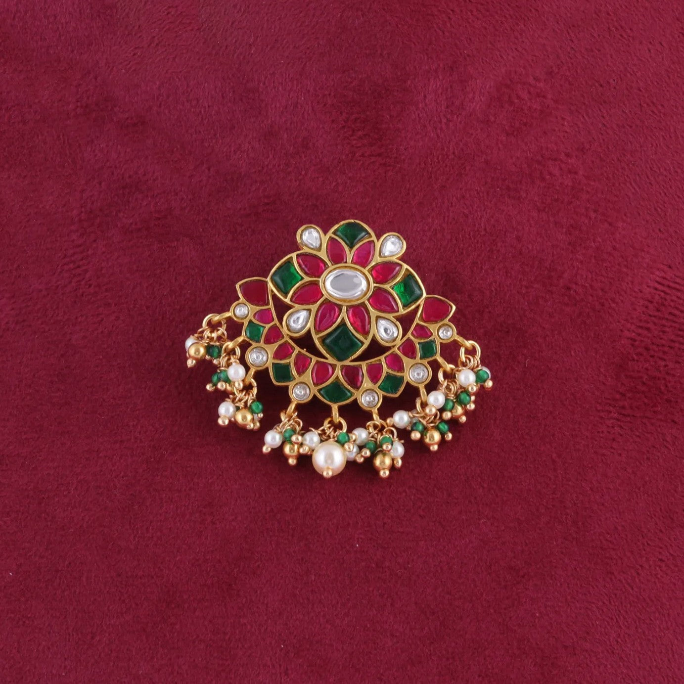 Attractive Simple Jadau Kundan Pendant with Pearl and Colour Beads Hangings